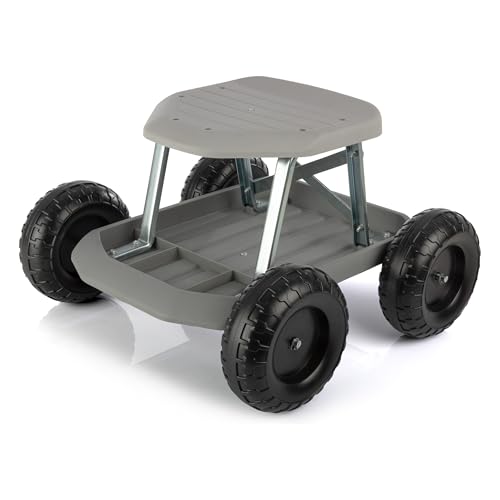 Gardening Stool - Rolling Garden Seat with Wheels and...