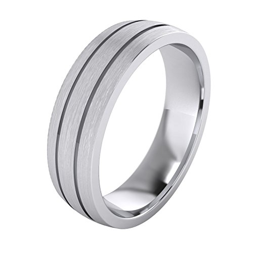 Heavy Solid Sterling Silver 6mm Unisex Wedding Band Comfort Fit Domed Ring Two Grooves Brushed Surface