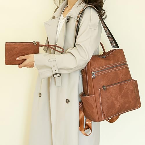 Nefelibata Women'S Fashion Backpack Purse Day Packs Satchel Handbags Leather Tote Bag Anti-Theft Large Fashion Designer Travel Handbags Shoulder Bags With Purse Strap（Coffee Brown） thumb #1