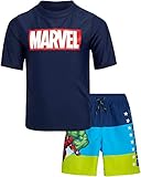 Marvel Avengers Boys’ Rash Guard Set – Spider-Man and Captain America – Kids’ UPF 50+ Swim Shirt and