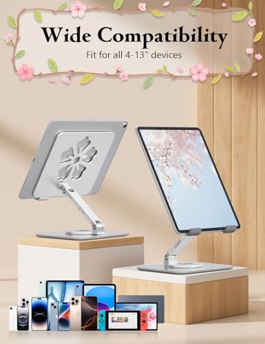 Image of Rotating Tablet Stand for Desk, Aluminum Office Desk Accessories for Women Moms iPad Gifts Home Office Portable Monitor Stand for iPad, Compatible with iPad Pro, Air, Kindle, 4-12.9 inch,Silver