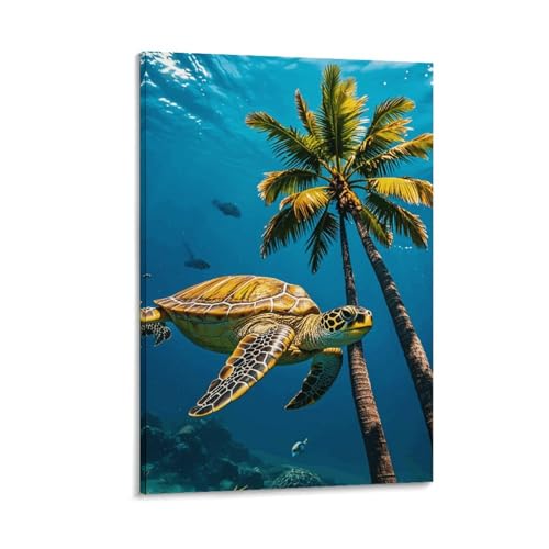 Toile murale de palmiers et tortues pour une ambiance de salon tropicale