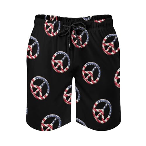 USA Flag Peace Sign Mens Swim Trunks Quick Dry Board Shorts Beach Swimwear Bathing Suits2