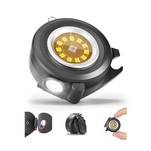 HOKOILN Clip On Hat Light 600LM, Rechargeable LED Work Light with Hat Clip & Magnetic Base, Red Blue Strobe Mini Headlamp, Type-C EDC Cap Light for Mechanic, Running, Camping