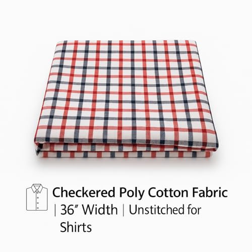 Image of Checkered Poly Cotton Shirt Fabric for Men | Unstitched Shirting Fabric | Shirt Piece Cloth Material | Soft Breathable Lightweight | 89 cm Width
