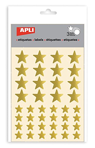 APLI - Gomets estrella color oro, bolsa con 3 hojas