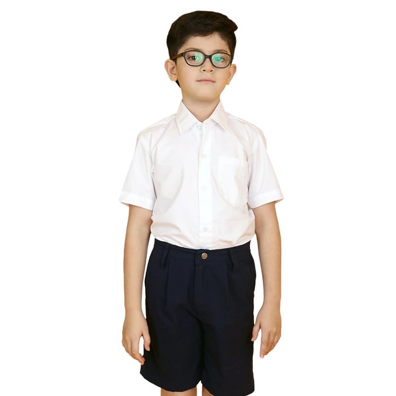 Nusyl Boy's White School Uniform Half Sleeve Shirt | Readymade Stitched Shirt for Students |School Dress for Children