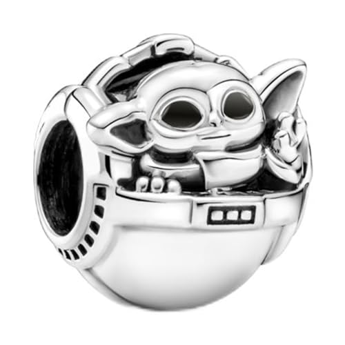 ZURWTCH Star War series Dangle Charms Fit Women Bracelet Necklaces Fashion Gifts 925 Sterling Silver DIY Jewelry (Grogu & Crib Charm 0442)