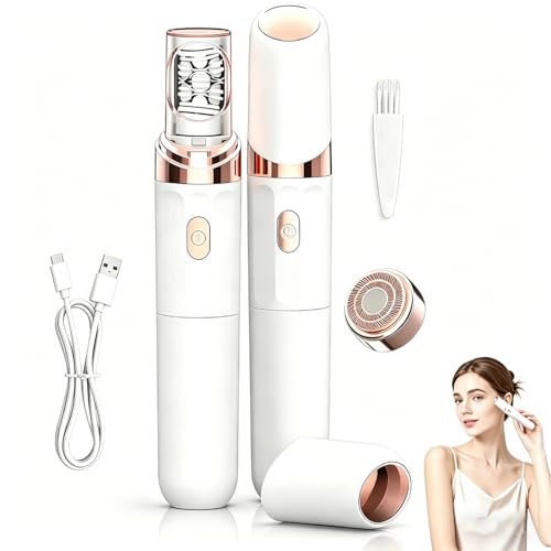 Depiladora Facial Mujer, Depiladora Eléctrica Mujer Portatil 2 en 1 con luz LED, Rasuradora Facial Afeitadora Indolora y Altamente Eficaz para Cara, Bikini, Piernas, Brazo, Axilas