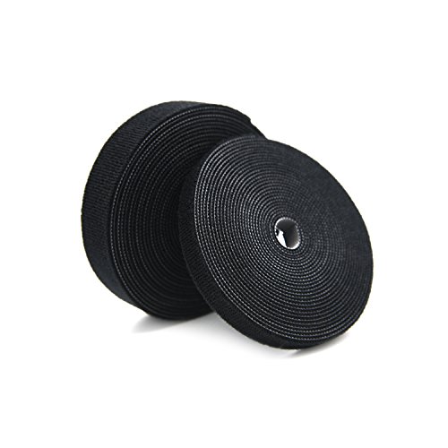 Patu Reusable Multi-Purpose Fastening Tape Cable Ties - 2 Rolls (5 Yards x 0.5" & 5 Yards x 1") Hook and Loop Cord Management Wire Organizer Straps, Black