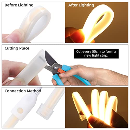 Wisada 220V LED Band 3M, 288 LEDs/m Flexible Hohe Dichte Warmweiß 3000K CRI≥85 FCOB LED Streifen, IP65 Wasserdichte Superhell COB LED Lichtband mit Schaltstecker für Schlafzimmer, Schrankbeleuchtung