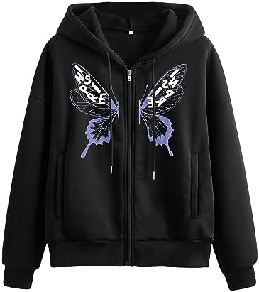 Owl’s-Yard Women Men Y2k Zip Up Hoodie Star Spider Graphic Grunge Oversized Aesthetic Sweatshirts Emo Alt Jacket Vintage Top