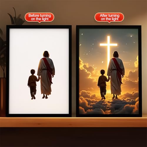 Arte de pared LED de Jesús con marco religioso y pantalla iluminada con brillo para el hogar 7