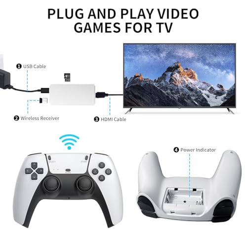 Image of Video Game for Tv Old School Station Video Game| Retro Games Stick for Tv Gaming| Wireless Retro Gaming Console | Plug & Play Video Games for TV | 21K+ Games 10 Em.| For 2 Player,Black