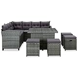 Eleganz 6-TLG. Garten-Lounge-Set Grau Poly Rattan mit Auflagen – Modernes Outdoor-Möbel für Terrasse & Balkon, Wetterfest & Bequem