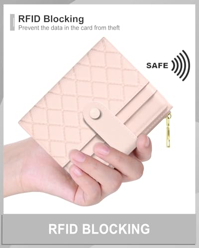 Image of Aiawoxc Womens Wallet, RFID Small Slim Wallets for Women, Compact Credit Card Holder, Cute Leather Bifold Ladies Purse with Zipper Coin Pocket and ID Window, Pink