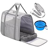 JUNGYOON Large Cat Carrier – Soft-Sided Airline-Approved Pet Carrier Bag with Top Opening, Portable Travel Carrier for Big Cats & Dogs Up to 20lbs – Safety Zippers, Collapsible Bowl,Grey