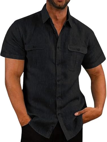 Chemise en lin homme manches courtes idéale pour les vacances
