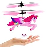 Flying Unicorn Toys Gifts for Girls 8-15 Years Old,Pink Mini RC and Hand Controlled Flying Helicopter Unicorn Fairy Toy Doll for Birthday