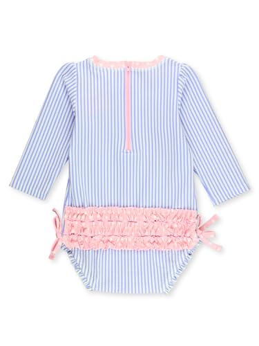 Image of RuffleButts Baby-Girls Seersucker Long Sleeve Rash Guard - One Piece Swimsuit UPF 50+ Toddler