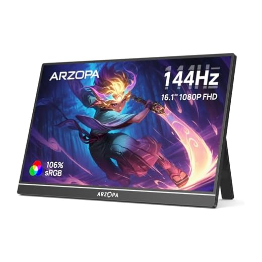 ARZOPA 16.1'' 144Hz Tragbarer Monitor mit Einem Standfuß, 100% sRGB 1920×1080P FHD HDR 144HZ Gaming Monitor, Ultra-dünn - Augenschutz-Externer Zweiter Bildschirm für Laptop/PC/Mac/PS3/4/5/Xbox - Z1FC