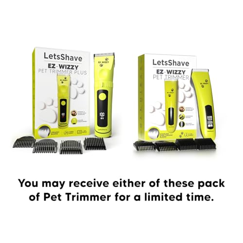 Image of LetsShave EZ-WIZZY Pet Trimmer Plus for Dogs & Cats | Quiet Grooming Clippers | Ceramic Blades | 5-Level Adjustable Blade + 4 Combs | Cordless & Corded | 180 Min Runtime | LED Display | USB-C Charging
