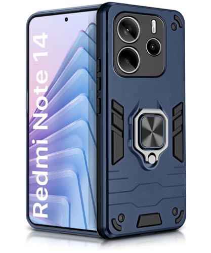 Image of WOW IMAGINE Shock Proof Back Case Mobile Cover for Redmi Note 14 5G | Back Cover Case (Tough Armor | Hybrid PC + TPU | Ring Holder & in-Built Kickstand | Blue)