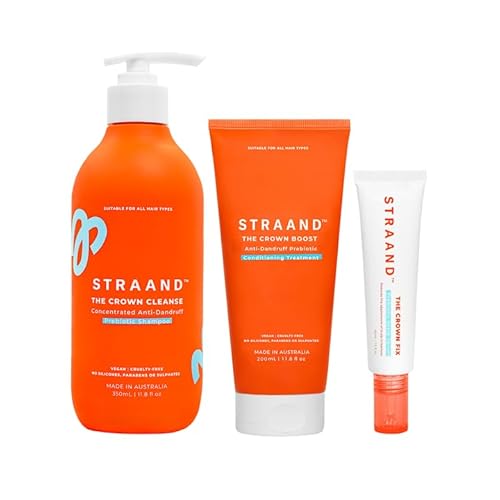 Straand Anti-Itch Scalp Care Trio - The Crown Cleanse Clarifying Shampoo (11.8 oz), The Crown Boost Conditioner (6.8 oz) & The Crown Fix Dandruff Scalp Serum (1.5 fl oz)
