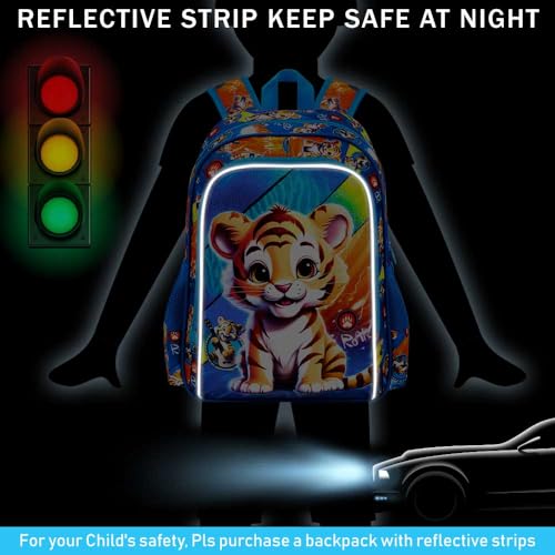 Image of 3Pcs Boys Backpack, 16 inch Tiger School Backpacks with Lunch Box, Kids Bookbag for Elementary Preschool Kindergarten(Blue)