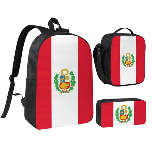 Sac à dos Pérou 3 en 1 noir de 43 cm avec trousse et boîte à déjeuner