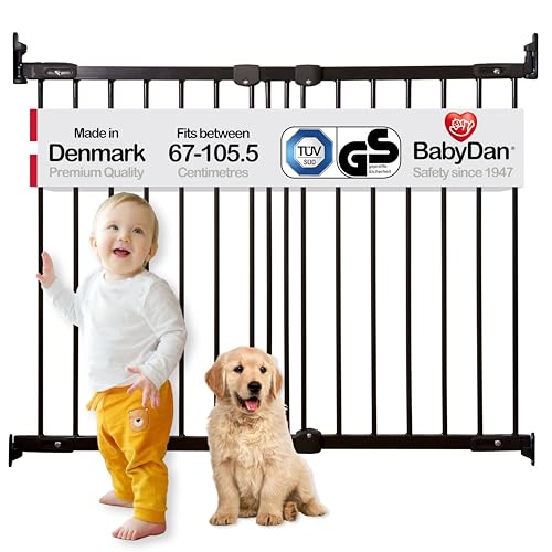 BabyDan FlexiFit, 67-105,5 cm, Cancelletto estensibile e flessibile per scale/cancello per bambini, metallo, nero, Made in Denmark - (Cancelletto per animali)