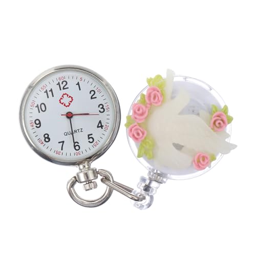 FRCOLOR 花卉装飾懐中時計 ナースウォッチ レディース クォーツ 防水 クリップ式 時計 医療従事者向け 見やすい日付曜日表示 伸縮可能で携帯