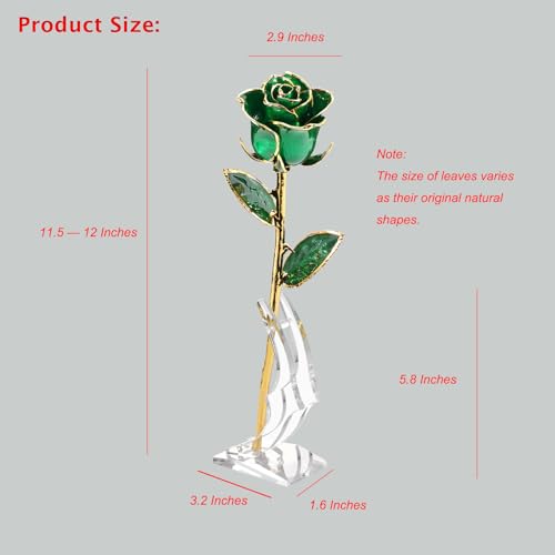 Image of 24K Gold Real Rose, Gold Dipped Rose Made from Real Rose Best Gifts for her and Great Gifts for Mom (Green Original Rose with Stand)