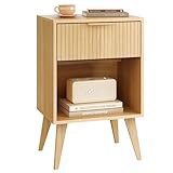 YAUKOMEL Fluted Night Stand with Opening Storage,Mid Century Bedside Table with Drawer,Wood Nightstand with Solid Wood Legs,End Table Side Table for Living Room,Bedroom,Natural CTG56Y