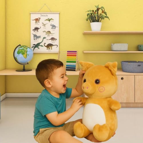 Image of Cute Beige Sitting Pig Soft Toy, 30 cm Toys for Kids