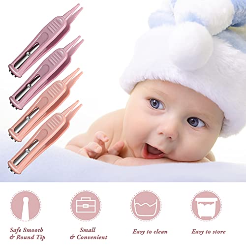 4 Pieces Infant Nose Cleaning Tweezer With Led Light Safe And Effective Booger Plier For Infant Cleaning Pincet Forceps Round-Head Clip Care Ear Nose Navel Clean Tool Nipper For Relieves Stuffy Nose #TOP3