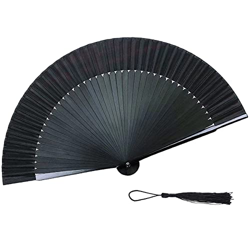 Bifofo Handheld Fan, Folding Silk Fan Handheld Fan, Men Women Silk Folding Fan With Bamboo Frames And Elegant Tassel For Dancing Cosplay Wedding Party Props Decoration (Black) #TOP20