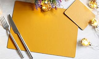 Set of 4 Elementary Mustard Leatherboard Placemats and 4 Coasters - UK Made