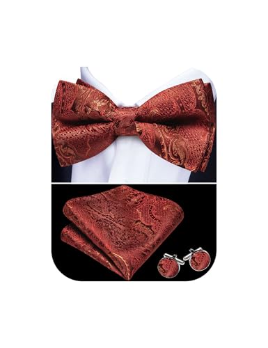 Image of YOHOWA Paisley Striped Men Bow Tie Pre-Tied Formal Adjustable Colorful Bowties Handkerchief Cufflinks Set Wedding Party