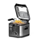 minca 1500W Electric Deep Fryer, 2.5 Liter Immersion Frying Basket with Heat-insulated Foldable Handle, Removable Lid with Odor Filter and...