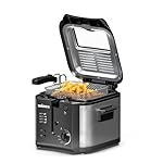 minca 1500W Electric Deep Fryer, 2.5 Liter Immersion Frying Basket with Heat-insulated Foldable Handle, Removable Lid with Odor Filter and Viewing Window, Adjustable Temperature, Stainless Steel