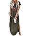 Kidsform Mujer Vestido Elegante Casual Dress Cuello V Sin Manga Playa Tirantes Bolsillos Punto Falda Larga Ejercito Verde XL
