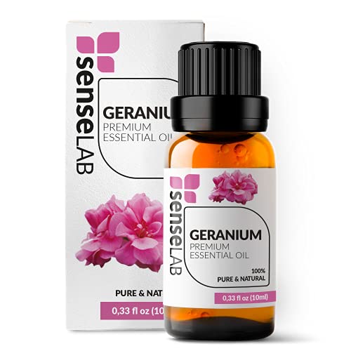 SenseLAB Geranium Essential Oil - 100% Pure Extract Geranium Oil - Therapeutic Grade Essential Oils - Rose Geranium Essential Oil Skin Care Oil - Relaxing and Soothing Oil - Aceite de Geranio (10 ml)