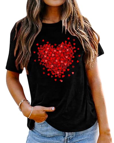 Image of Valentines Shirts for Women Valentine Love Heart Printed Graphic Tshirt Cute Girls Casual Top