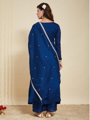 Image of MOKOSH Women's Silk Embroidery Anarkali Kurta Pant with Dupatta | Anarkali Kurta Set | Round Neck Full Sleeve Ethnic Suit | Indian Kurta Outfit with Pant | 3 Piece Outfit