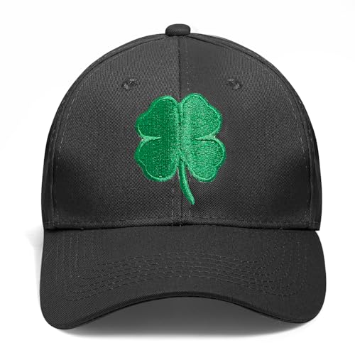 St. Patrick's Day Trucker Hat, Green Embroidered Shamrock Clover Baseball Cap, Fashion Adjustable Snapback Hat for Women Men, Irish Festival Headwear Black