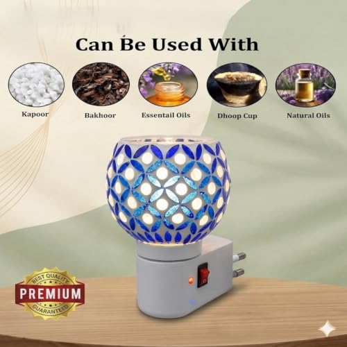 Image of RUPIKA | Electric Ceramic Aroma Diffuser Kapoor Dani | Camphor Diffuser Incense Burner Holder Kapoor Dani with Night Lamp for Home, Office (Blue)
