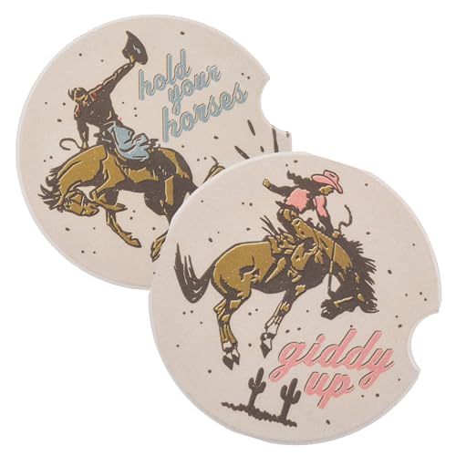 Karma Gifts Boho Car Coasters - Absorbent Cup Holder Coasters for Car - Set of 2 - Cowboy