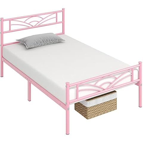 Yaheetech Bettrahmen Metallbett Gästebett Bettgestell aus Metall, Modern Jugendbett mit Lattenrost Cover