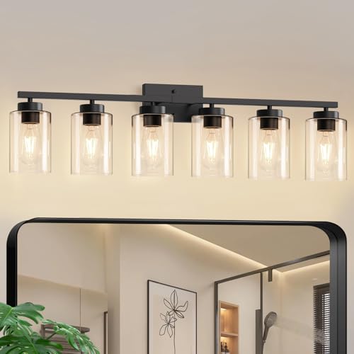 IZORRO Modern Bathroom Light Fixtures, 6 Light Black Vanity Lights,